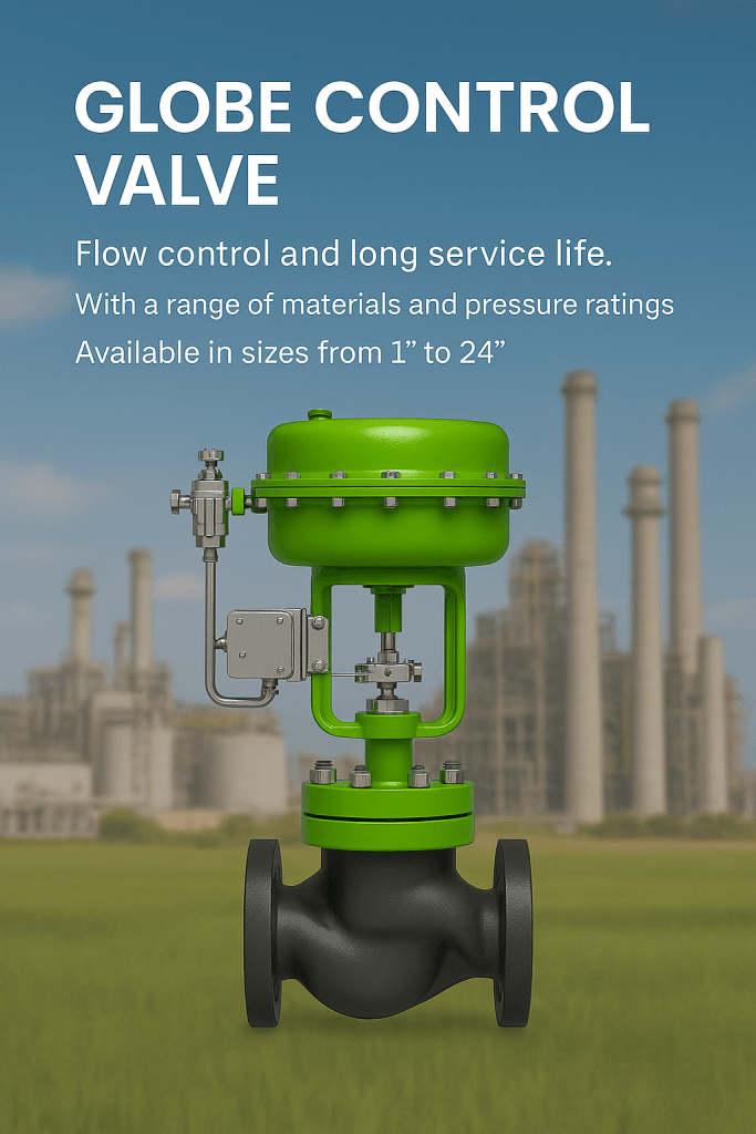 Industrial globe control valve with pneumatic actuator