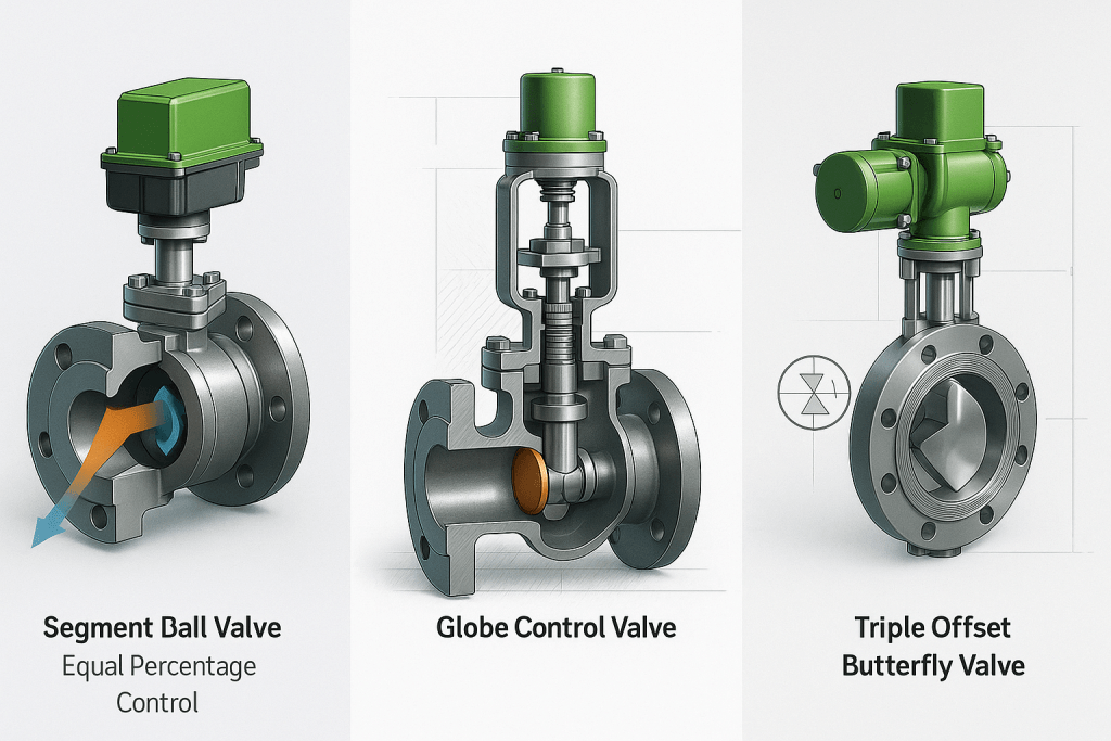 Segment ball control valve with cutaway – equal percentage flow characteristic